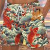 Men HLJ Shorts | Oriental Koi Print Drawstring Board Shorts Blue Red