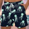 Men GYJ Shorts | Deep Sea Glow Jellyfish Print Casual Shorts Black