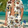 Men HWT Set | Men'S Sets Vintage Mermaid Sailor Tattoo Print Two Piece Sets Beige