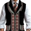 Men DJ Vest | Retro Mexican Print Three-Pocket Lapel Casual Vest Black