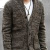 Men LJC Cardigan | Vintage Twist Jacquard Lapel Double Pocket Knitted Cardigan Photo Color