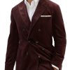 Men BXL Jacket | Men'S Vintage Solid Color Corduroy Double Breasted Casual Blazer Purple Red