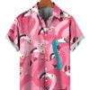 Men HLJ Shirts | Men'S Resort Casual Leader Flamingo Print Short Sleeve Shirt Pink