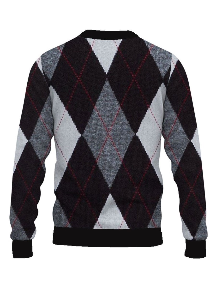 Men BXL Ugly Sweater | Men'S Crew Neck Casual Loose Diamond Plaid Print Sweatshirt 29685596Xl Black