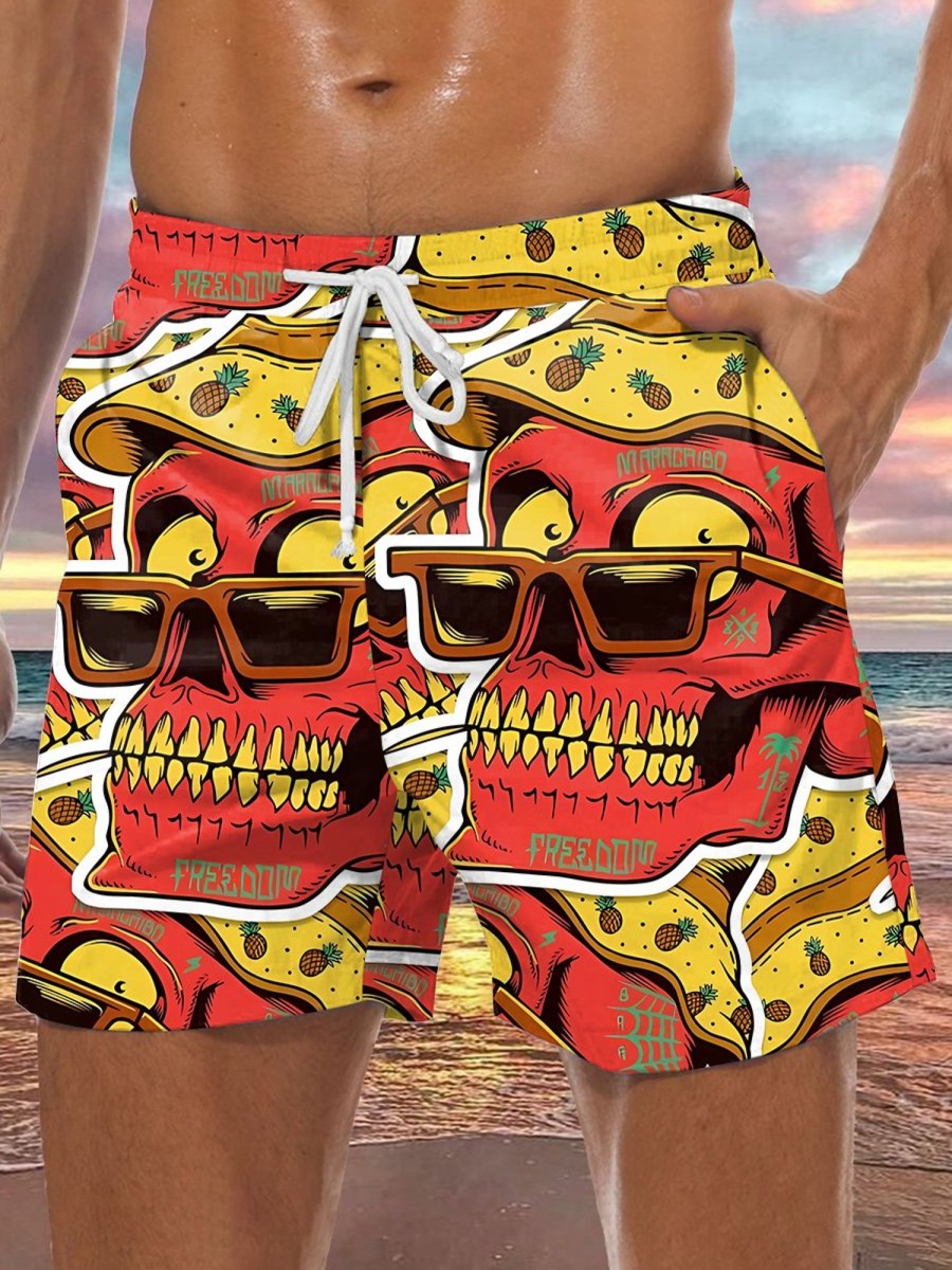 Men LJC Bottoms | Sunglasses Skull Print Casual Shorts Photo Color