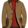 Men DJ Jacket | Lapel Double Pockets Contrasting Patchwork Single Breasted Casual Blazer Dark Khaki