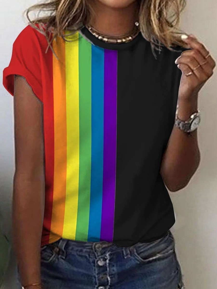 Women DJ | Women'S Rainbow Bisexual Printe Casual T-Shirt