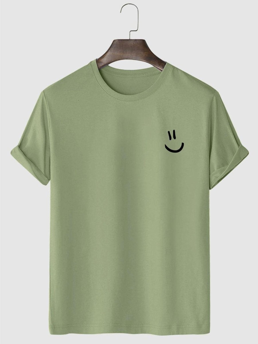 Men HLJ T-Shirts | Men'S Cartoon Smiley Casual Short Sleeve T-Shirt Green