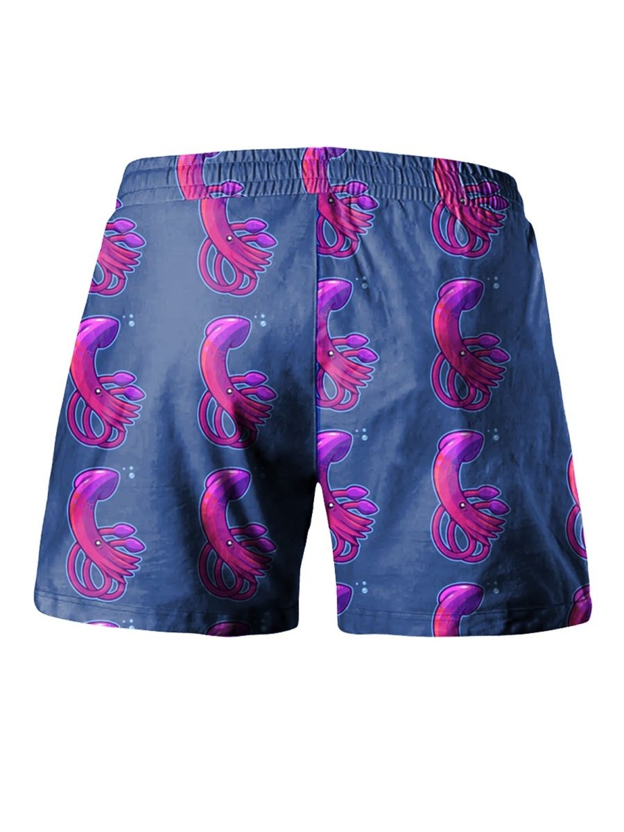 Men LJC Shorts | Squid Print Hawaiian Track Shorts Photo Color