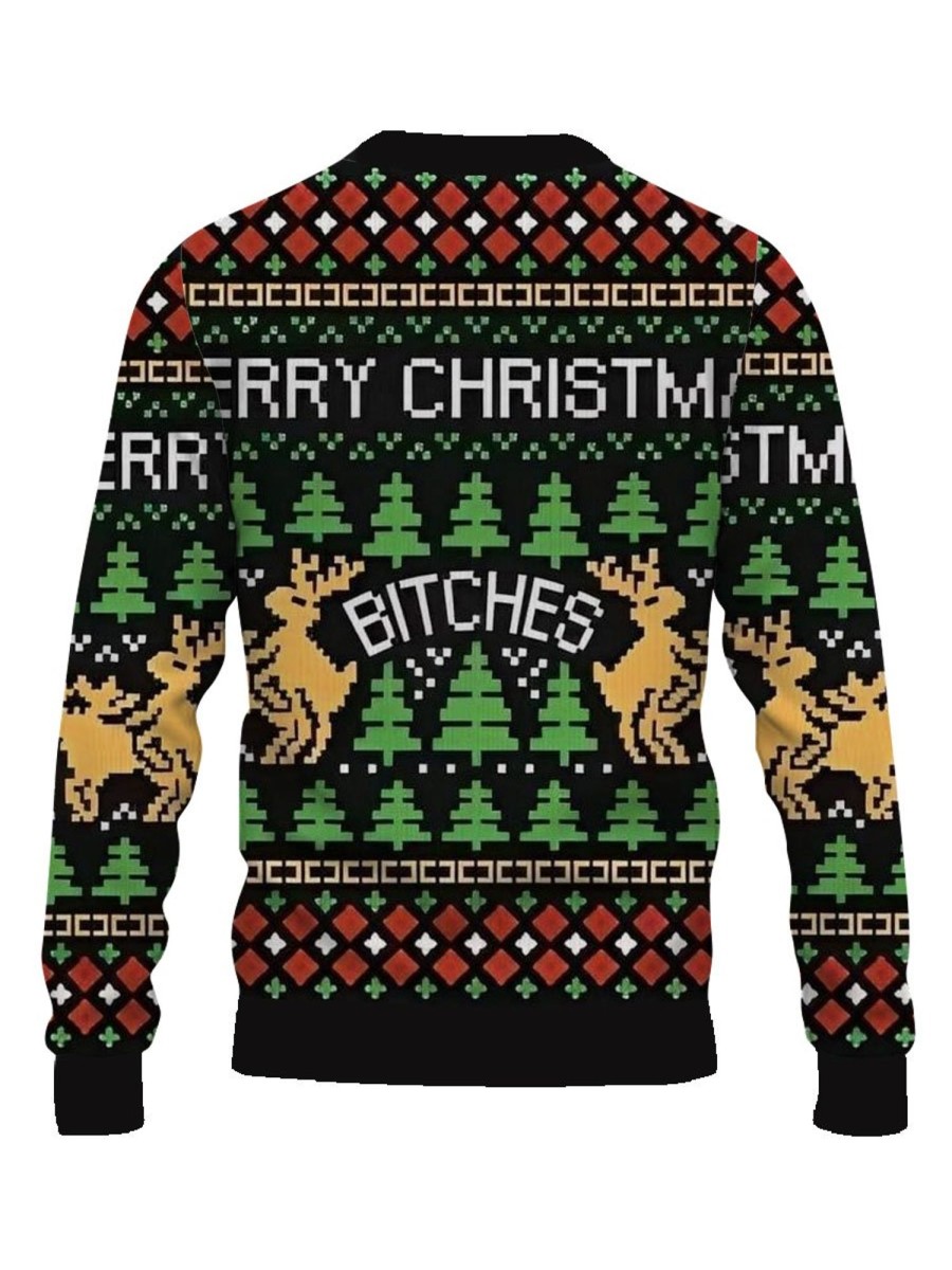 Men BXL Ugly Sweater | Men'S Crew Neck Casual Fun Christmas Print Sweatshirt 54263198Xl Black