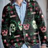 Men BXL Print Cardigan | Men'S Casual Holiday Horror Funny Face V-Neck Sweater Cardigan Photo Color