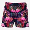 Men DJ Shorts | Men'S Trendy Colorful Hawaiian Flamingo Casual Beach Shorts Photo Color