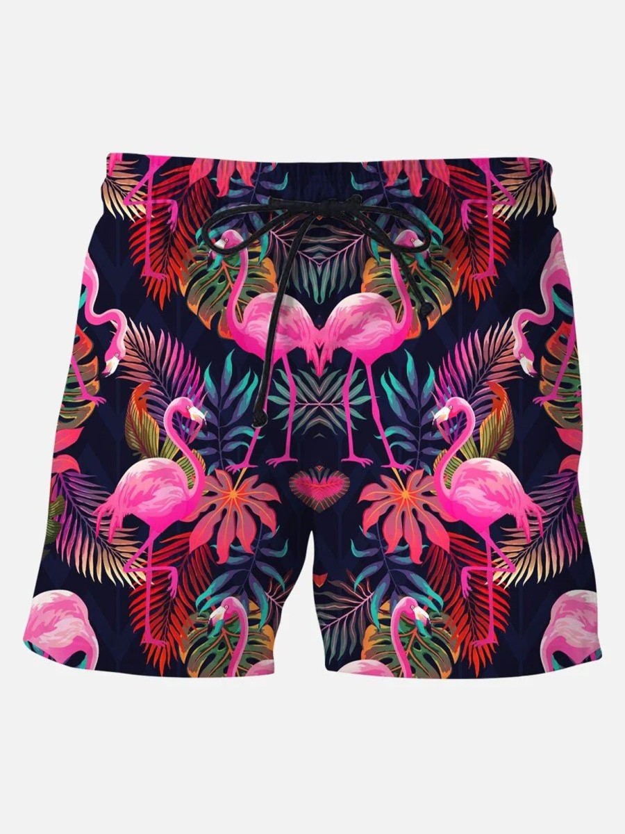 Men DJ Shorts | Men'S Trendy Colorful Hawaiian Flamingo Casual Beach Shorts Photo Color