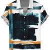 Men QMY Shirts | Casual Art Stripe Print Short Sleeve Shirt Photo Color