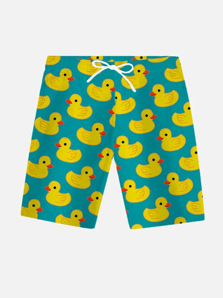 Men DJ Shorts | Hawaiian Yellow Duck Printing Shorts Blue