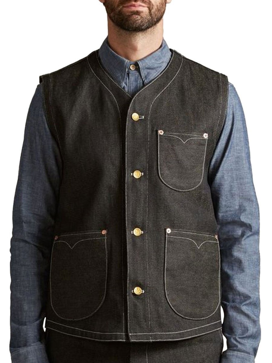 Men BXL Vest | Men'S Retro Denim Multi-Pocket Casual Vest Black