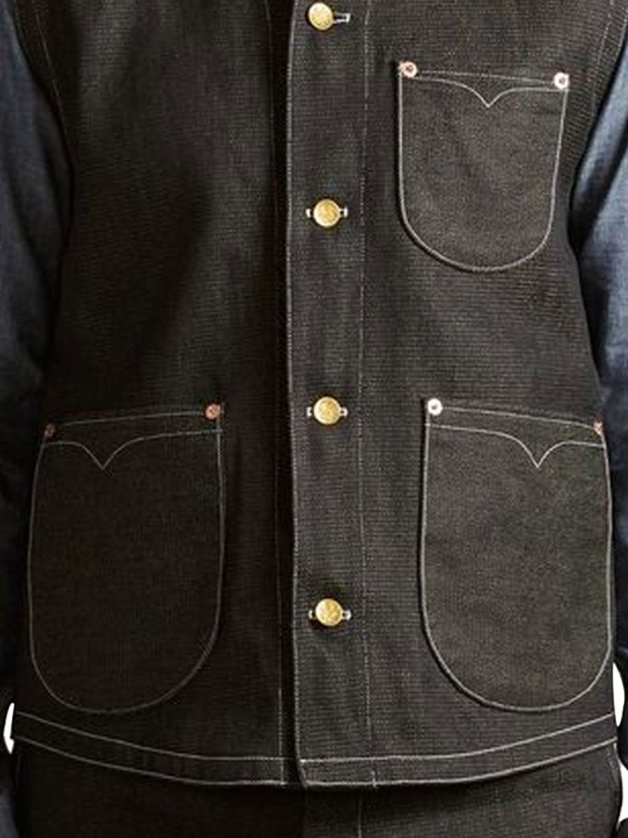 Men BXL Vest | Men'S Retro Denim Multi-Pocket Casual Vest Black