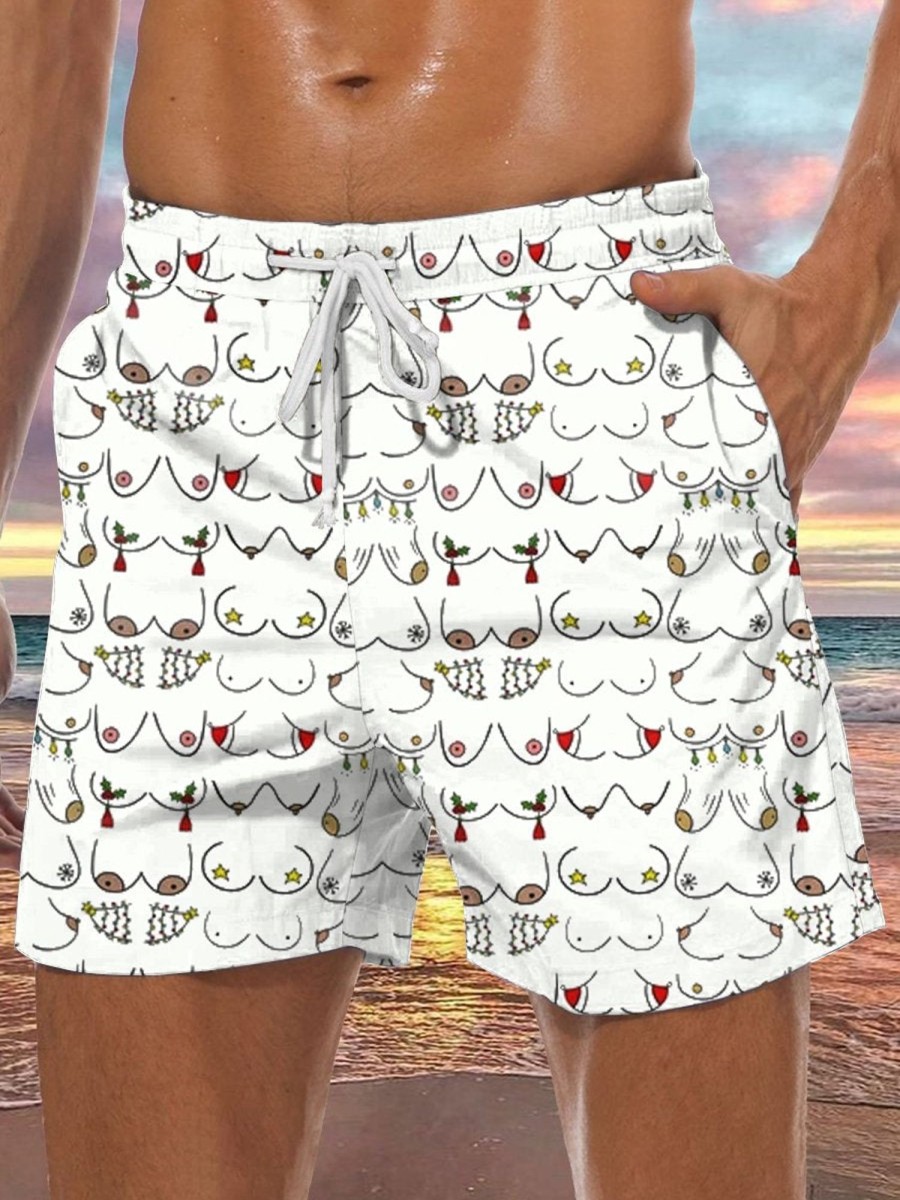 Men DJ Shorts | Fun Boobs Print Slouchy Pocket Shorts White