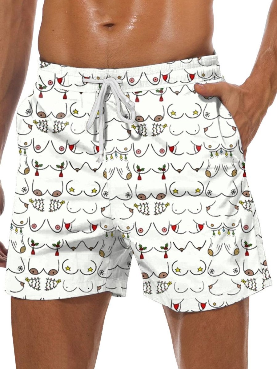 Men DJ Shorts | Fun Boobs Print Slouchy Pocket Shorts White