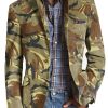 Men DJ Print Jacket | Retro Camouflage Print Lapel Three-Pocket Casual Blazer Army Green