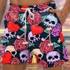 Men LJC Bottoms | Rose Skull Heart Print Casual Shorts Photo Color