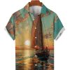 Men GYJ Shirts | Offshore Sailing Sunset Print Casual Short-Sleeved Shirt Photo Color