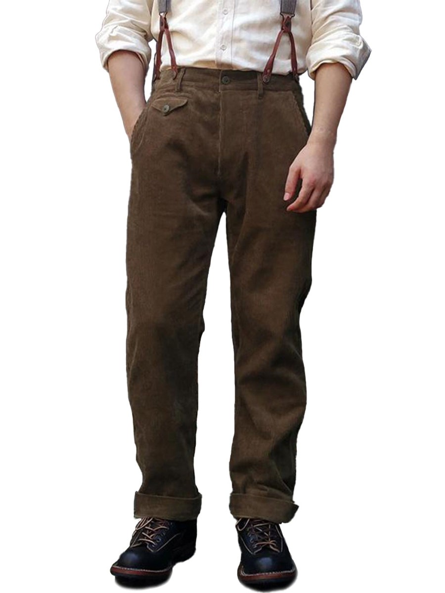 Men QMY Bottoms | 1930S Men'S Vintage Corduroy Casual Pants Brown