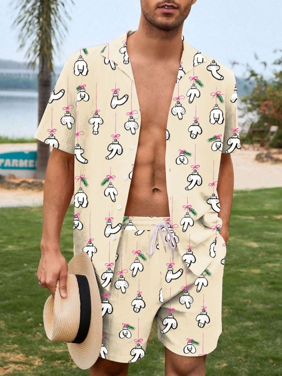 Men BXL T-Shirts | Hawaii Fun Rooster Print Resort Casual Two Piece Set