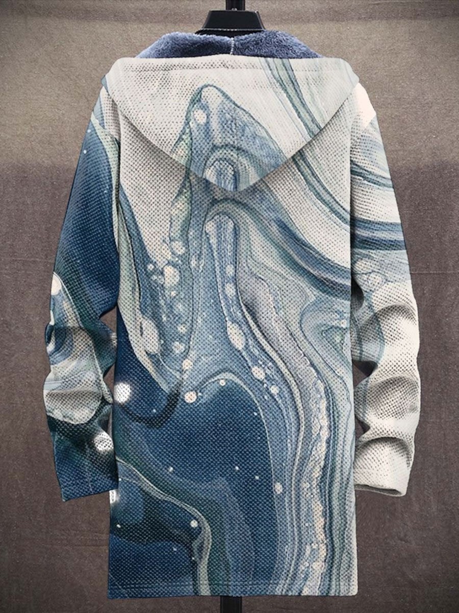 Men BXL Jacket | Men'S Casual Water Ripple Print Hooded Velvet Zipper Jacket 91575719Xl Blue