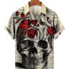 Men HLJ Shirts | Men'S Vintage Skull Story Short Sleeve Shirt Khaki