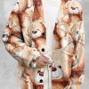 Men DJ Print Cardigan | Retro Cartoon Bear Print Casual Knitted Cardigan Khaki