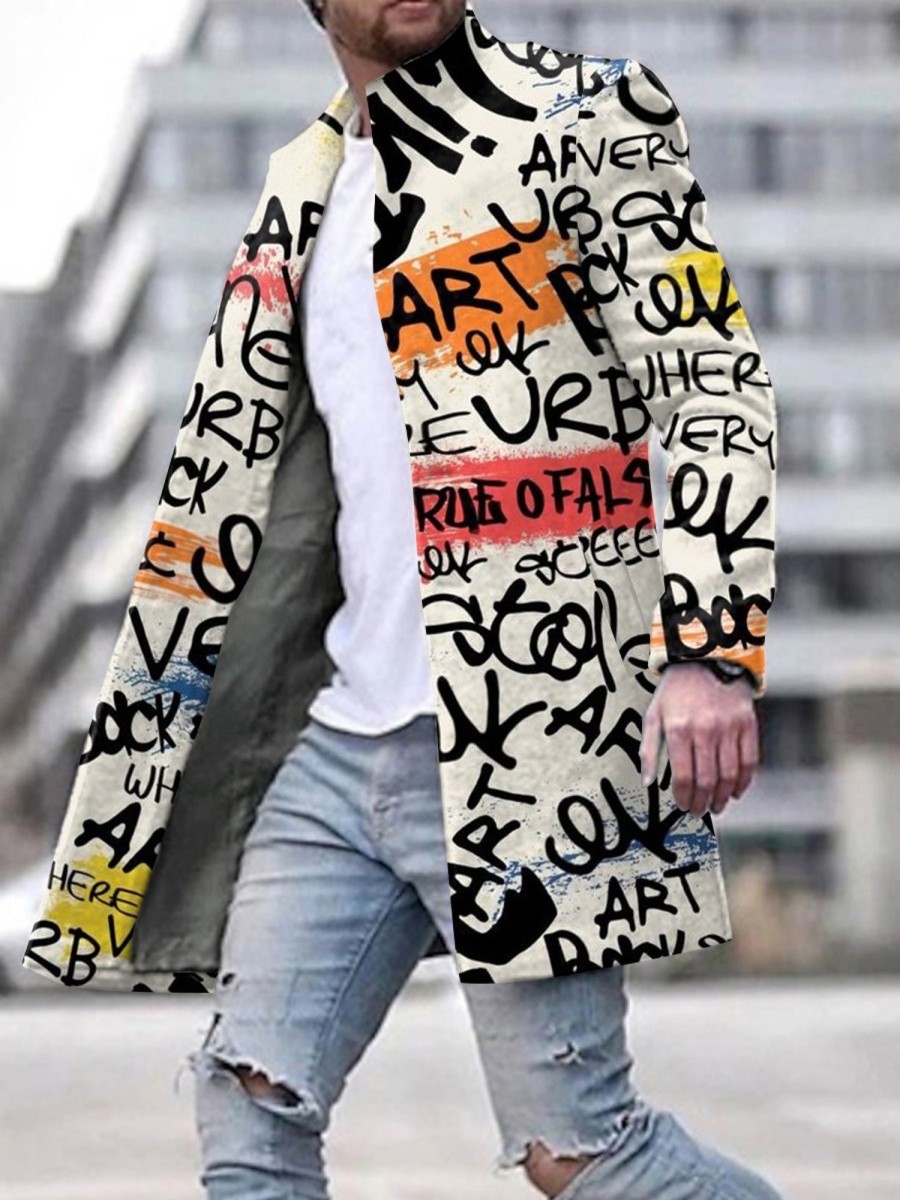 Men GYJ Jacket | Graffiti-Print Double-Pocket Single-Breasted Jacket Photo Color