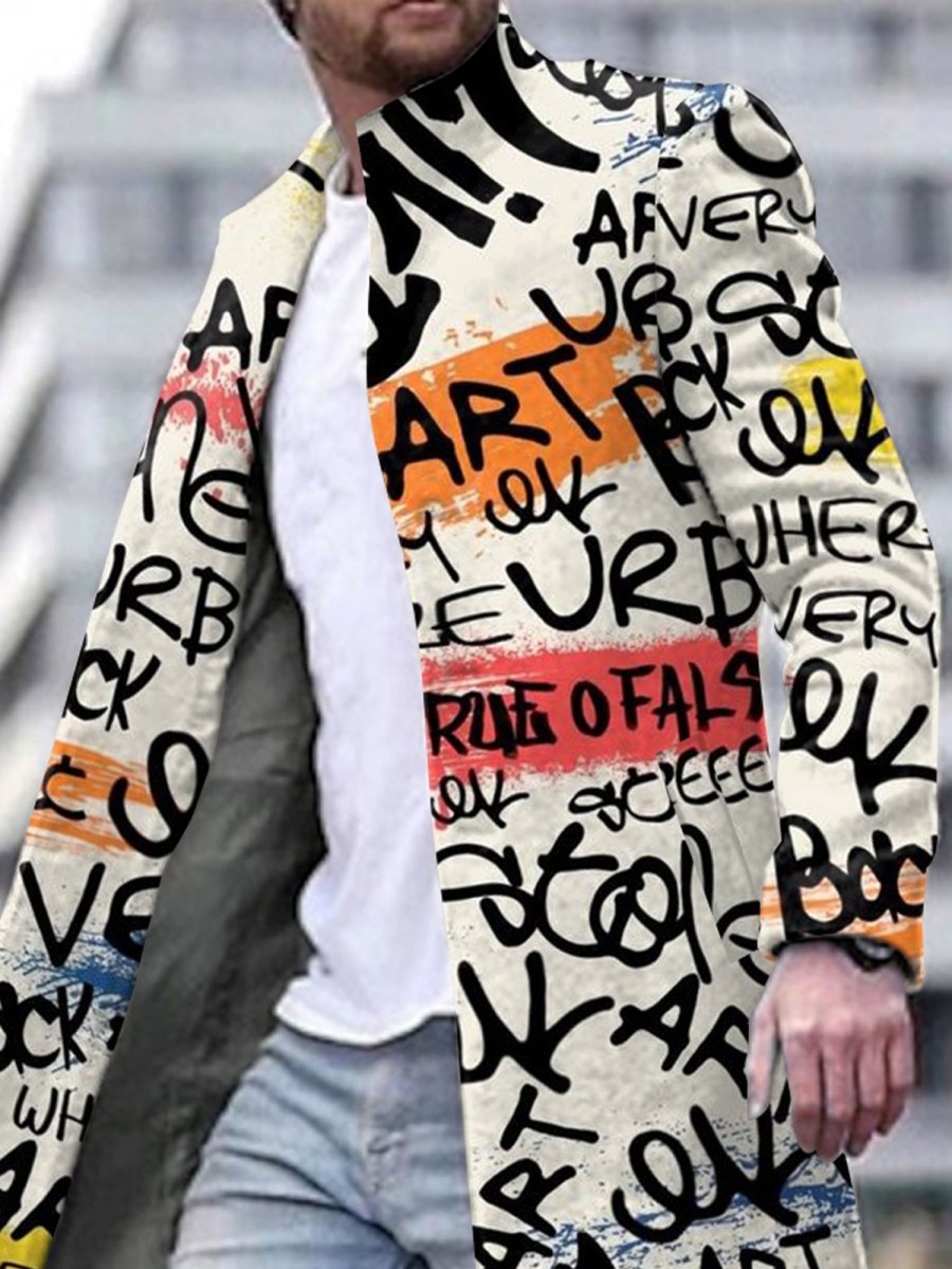 Men GYJ Jacket | Graffiti-Print Double-Pocket Single-Breasted Jacket Photo Color