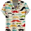 Men HLJ Shirts | Father'S Day Colorful Beard Print Casual Short Sleeve Shirt Apricot