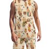 Men DJ Set | Vintage Mermaid Print Tank Top Shorts Two-Piece Set Khaki