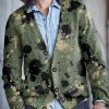 Men DJ Print Cardigan | Retro Camouflage Graffiti Print V-Neck Knitted Cardigan Army Green