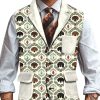 Men TH Vest | Retro Dog Print Three-Pocket Lapel Casual Vest Photo Color