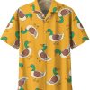 Men DJ Shirts | Vintage Duck Print Hawaiian Short Sleeve Shirt Yellow