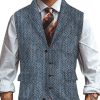 Men DJ Vest | Retro Versatile Geometric Print Lapel Three-Pocket Casual Vest Navy Blue