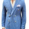 Men QMY Jacket | Men'S Casual Double Breasted Business Daily Blazer Blue