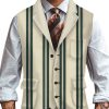 Men TH Vest | Retro White And Green Lines Three-Pocket Lapel Casual Suit Vest Khaki