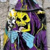 Men DJ T-Shirts | Patchwork Skull Pullover Ethnic Hoodies Purple