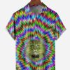 Men HLJ Shirts | Colorful Trendy Cat Pocket Short-Sleeved Shirt Polychromatic