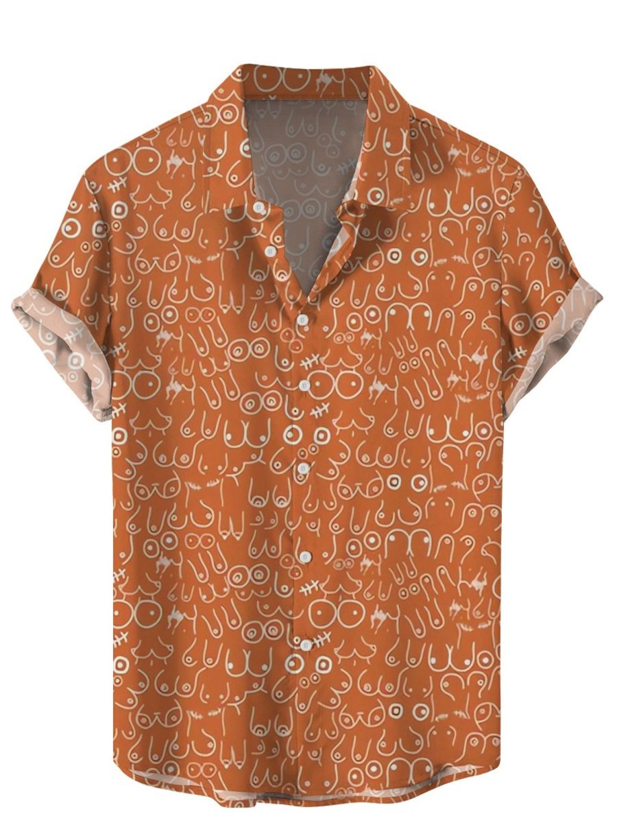 Men HLJ Shirts | Chest Graphic Art Print Easy Care Aloha Shirt