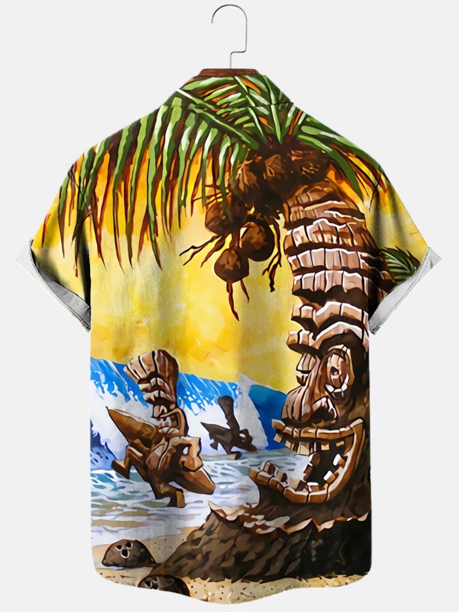 Men HLJ Shirts | Men'S Hawaiian Tiki Surf Short Sleeve Shirt Yellow