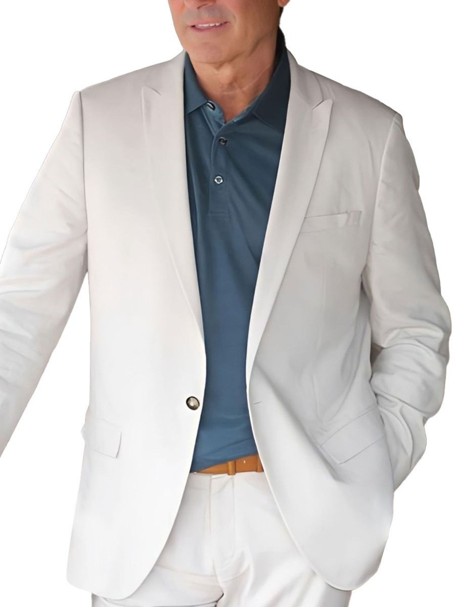 Men BXL Jacket | Men'S Solid Color Multi-Pocket Casual Blazer White