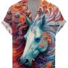 Men BXL Shirts | Rainbow Horse Print Casual Resort Short Sleeve Shirt Photo Color