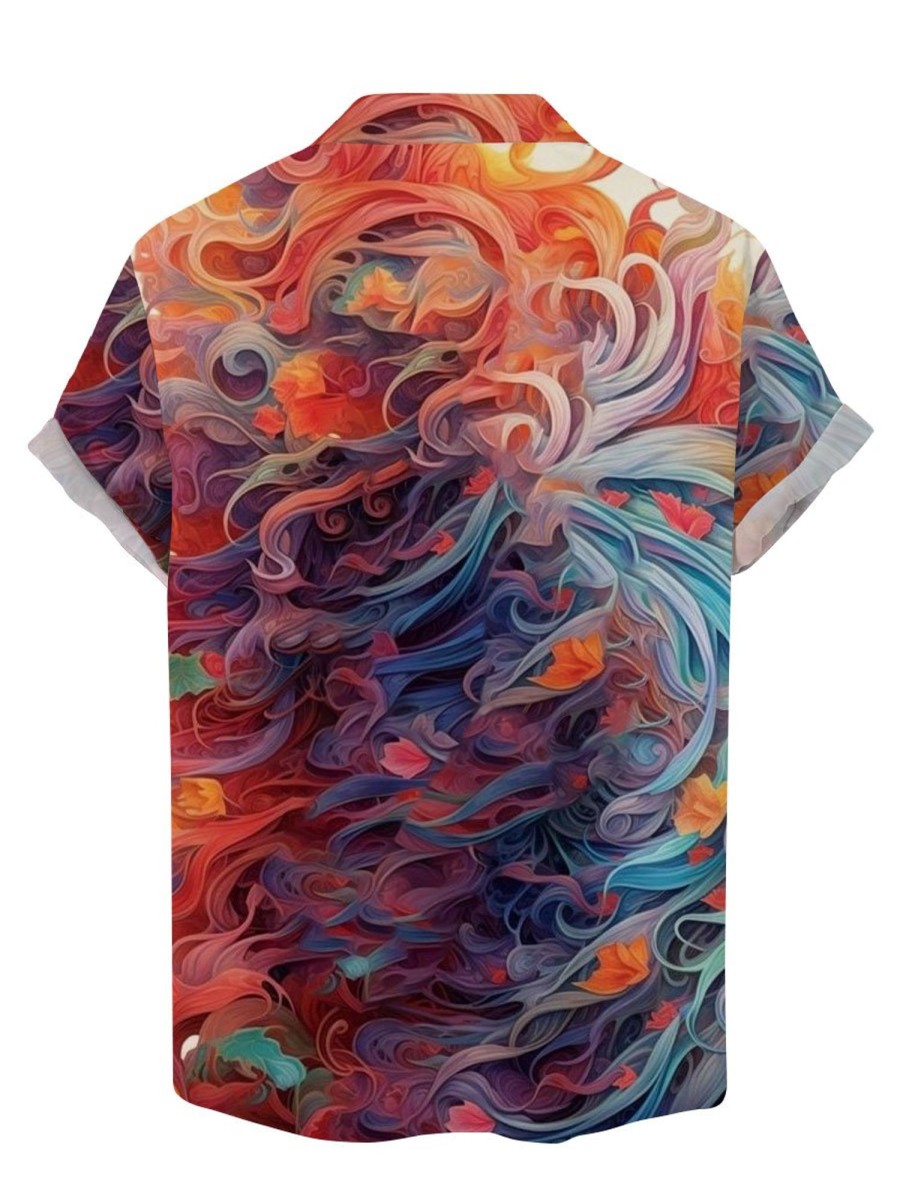 Men BXL Shirts | Rainbow Horse Print Casual Resort Short Sleeve Shirt Photo Color