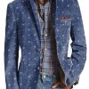 Men DJ Print Jacket | Retro Geometric Print Three-Pocket Casual Blazer Blue