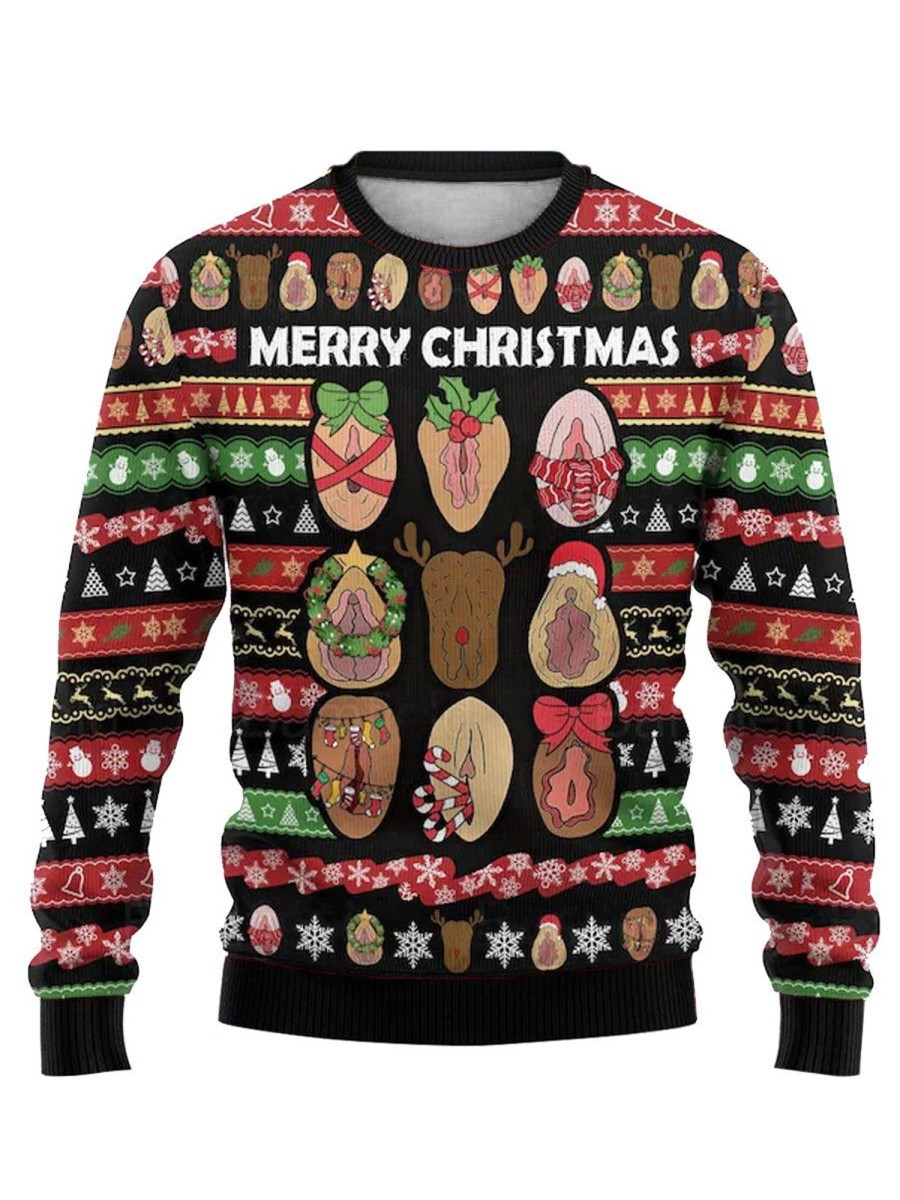 Men DJ Ugly Sweater | Merry Clitmas Christmas Print Casual Crewneck Sweatshirt Photo Color